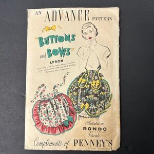 Vintage 40's-50's Advance Sewing Pattern Apron Women Buttons and Bows Penneys